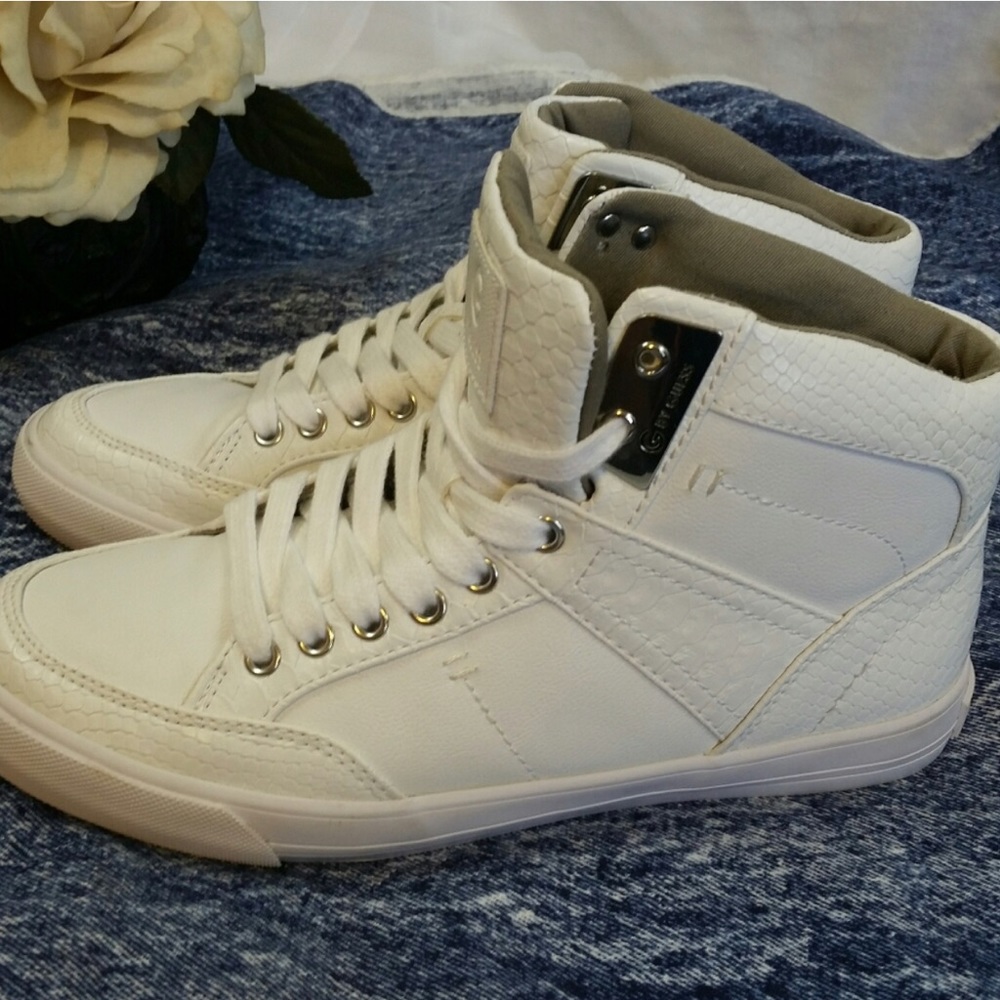 G by Guess White Snake Print High Top Sneakers